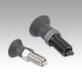 Indexing plungers, steel or stainless steel with plastic mushroom grip, rotation lock and lead-in chamfer