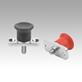 Indexing plunger mini, die-cast zinc with plastic mushroom grip and mounting flange