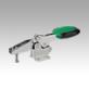 Toggle clamps horizontal with safety interlock with flat foot and adjustable clamping spindle, stainless steel