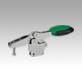 Toggle clamps horizontal with safety interlock with straight foot and adjustable clamping spindle, stainless steel