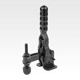 Toggle clamps, steel, black, vertical with horizontal foot and adjustable clamping spindle