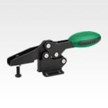 Toggle clamps horizontal with flat foot and adjustable clamping spindle