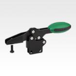 Toggle clamps horizontal with straight foot and adjustable clamping spindle