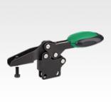 Toggle clamps horizontal with safety interlock with straight foot and adjustable clamping spindle