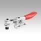 Toggle clamp mini, horizontal with flat left foot and adjustable clamping spindle