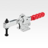 Toggle clamps horizontal with flat foot and adjustable clamping spindle