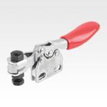 Toggle clamp mini, horizontal with straight foot and adjustable clamping spindle
