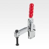 Toggle clamps vertical with straight foot and adjustable clamping spindle