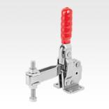 Toggle clamps vertical with flat foot and adjustable clamping spindle