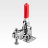 Toggle clamps vertical with flat foot and adjustable clamping spindle