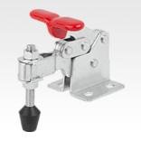 Toggle clamps vertical with flat foot and adjustable clamping spindle