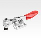 Toggle clamp mini, horizontal with flat left foot and adjustable clamping spindle