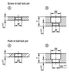 Ball lock pins, stainless steel, with thread