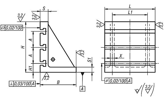 Angle plates with T-slots, grey cast iron