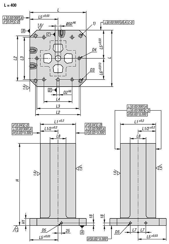 灰口铸铁 4 面塔式夹具 带预加工夹紧面