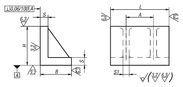 L profile with reinforcing ribs grey cast iron