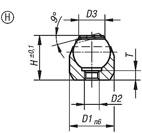 Self-aligning pads, Form H, press fit, flattened ball, with POM insert