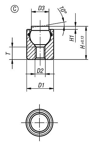 Self-aligning pads with O-ring, Form C, flattened steel ball smooth