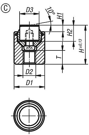 Self-aligning pads with O-ring and exchangeable inserts, Form C, flattened steel insert smooth