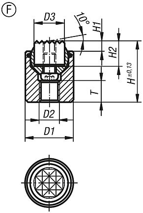 Self-aligning pads with O-ring and exchangeable inserts, Form F, flattened ball with diamond grip