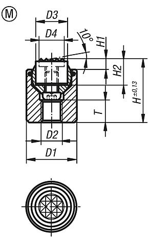 Self-aligning pads with O-ring and exchangeable inserts, Form M, flattened ball with carbide diamond grip