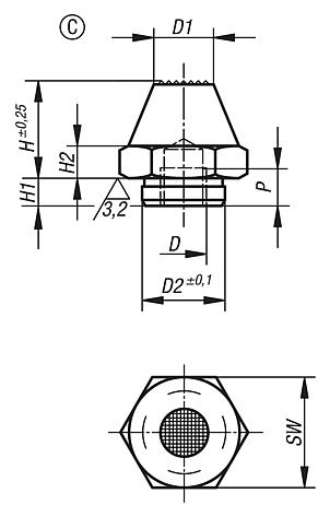 Rest pads with positioning pin, Form C serrated face