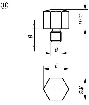 Positioning feet with external thread and convex face, Form B