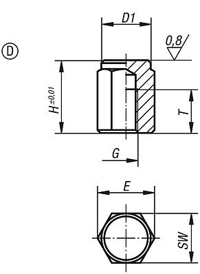 Positioning feet with internal thread and flat face, From D