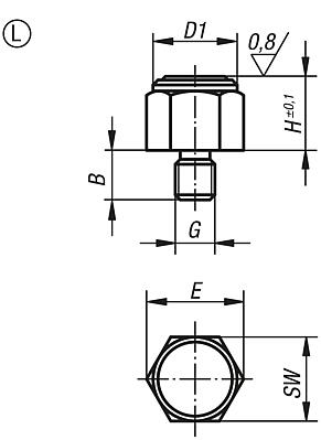 Positioning feet with external thread and POM insert, Form L