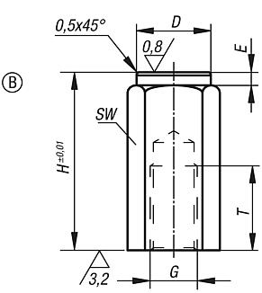 Fixture feet with internal thread, Form B flat face hardened and ground