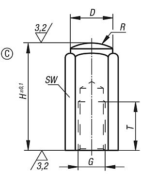 Fixture feet with internal thread, Form C hardened spherical face