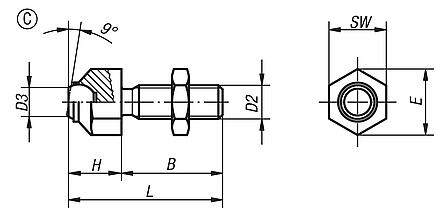 Self-aligning pads, adjustable, Form C, flattened ball smooth