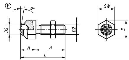 Self-aligning pads, adjustable, Form F, flattened ball with diamond grip