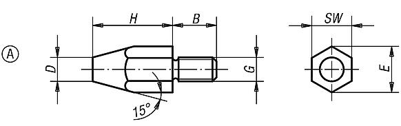 Feet with external thread, Form A with smooth face