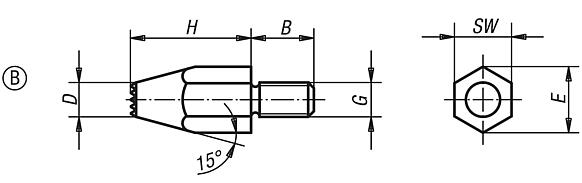 Feet with external thread, Form B with carbide tips