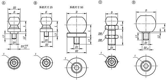 用于工件稳定器的夹紧连接件，带垫帽