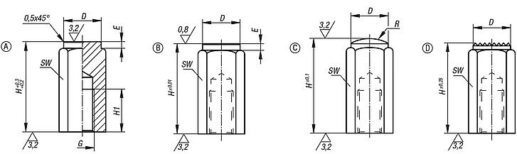 Fixture feet with internal thread