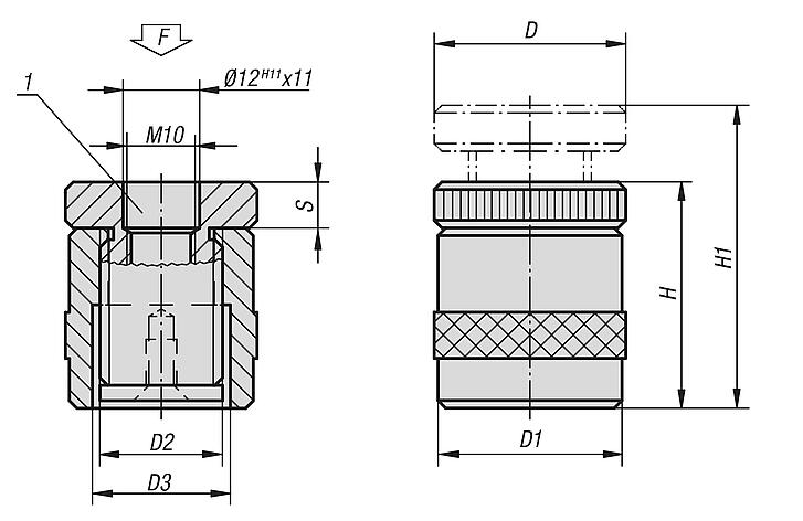 Screw rest with flat face, aluminium