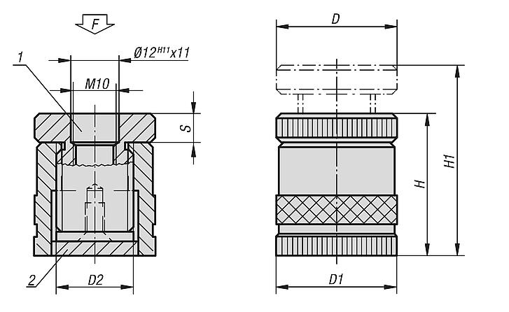 Screw rest with flat face and magnetic foot, aluminium