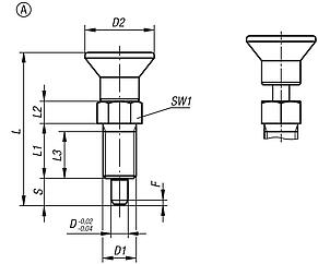 Indexing plungers with extended indexing pin, Form A, inch