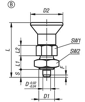 Indexing plungers, short version, Form B, inch