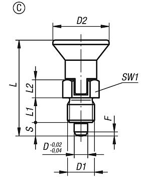 Indexing plungers short version, Form C, inch