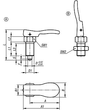 Indexing plungers, steel or stainless steel with plastic cam lever