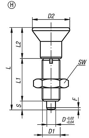 Indexing plungers without collar with extended indexing pin, Form H, inch