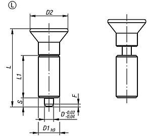 Indexing plungers, steel or stainless steel, smooth version without collar, with plastic mushroom grip