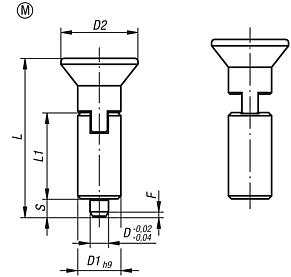 Indexing plungers, steel or stainless steel, smooth version without collar, with plastic mushroom grip and locking slot