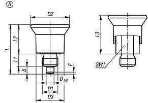 Indexing plunger mini steel or stainless steel 
with plastic mushroom grip