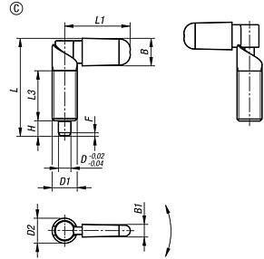 Cam-action indexing plungers, Form C, with grip cap, without nut