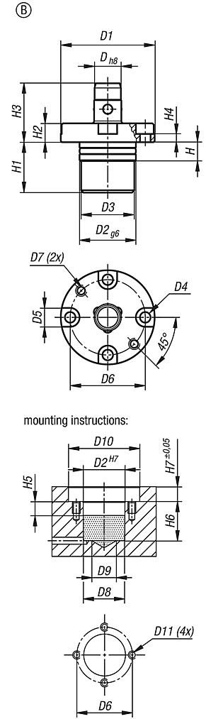 Locating cylinders pneumatic, Form B