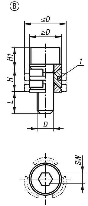 圆形定心夹具，带内六角螺栓，B 型